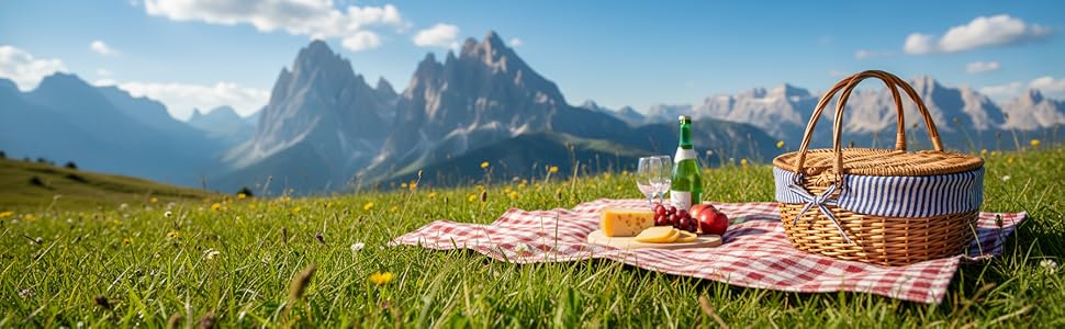 Wicker Picnic Basket with Lid and Handle Sturdy Woven Body with Washable Lining,Little Flowers