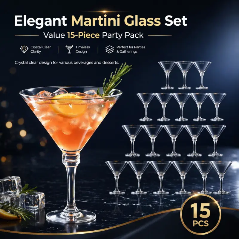 Elegant Martini Glass Set, 15-Piece Value Pack with Crystal Clear Design, Timeless Stemmed Style for Cocktails & Desserts, Perfect for Parties, Gatherings & Special Occasions, Espresso Martini Glasses