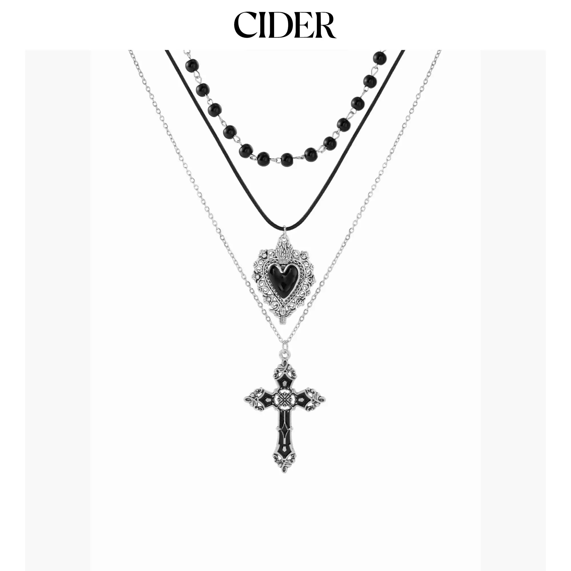 Cider HEART & CROSS & BEADED LAYERED NECKLACE Cider HEART & CROSS & BEADED LAYERED NECKLACE