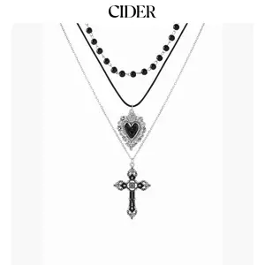 Cider HEART & CROSS & BEADED LAYERED NECKLACE