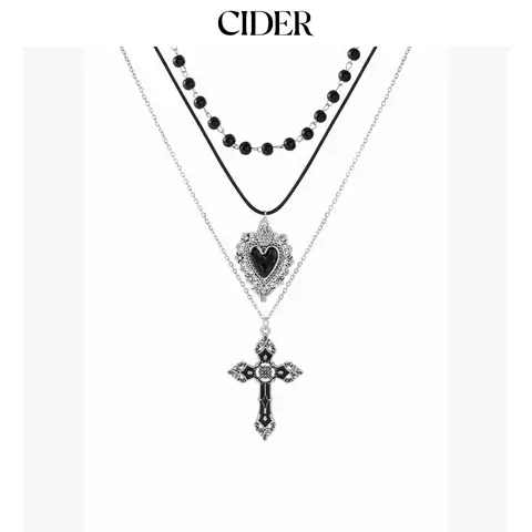 Cider HEART & CROSS & BEADED LAYERED NECKLACE