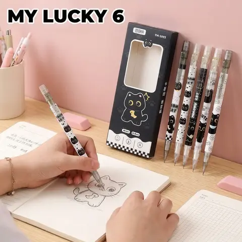 6pcs 0.5mm Mechanical Pencils, Cute Cat Theme Office & Study Supplies, Sketching and Writing, Multicolor, Ideal for Students and Artists, Stationery Supplies, School Supplies