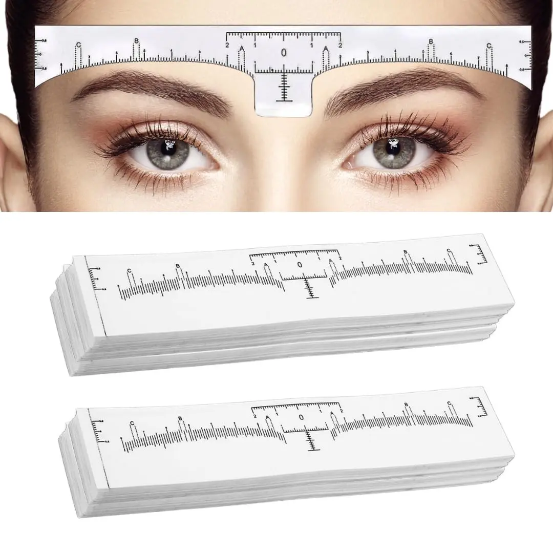 Eyebrow Stencils Adhesive Ruler Stickers 100PCS Disposable Measuring Tools Self Adhesive Mapping Guide Strips Professional Minimalist Cosmetic Makeup Supplies for Microblading Permanent Tattoo PMU Shaping