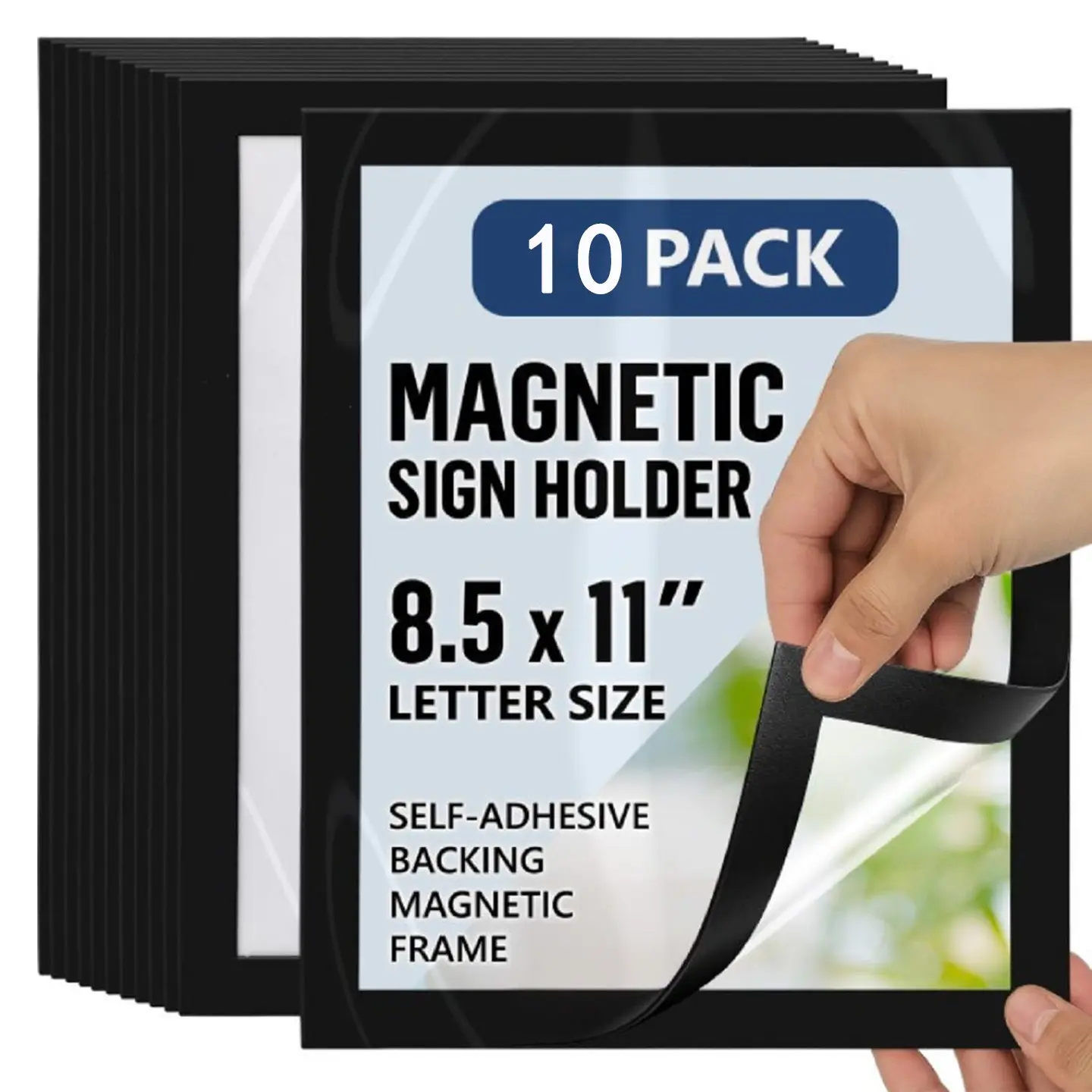 Reusable Magnetic Photo Frame Decor, Acrylic Photo Frame, Peel and Stick Wall Mount Backing, Paper and Letter Protector, Letter Size, Dry Erase, 10 Pieces Per Pack