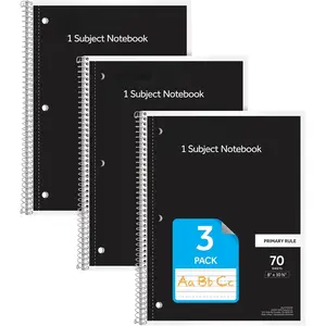 Primary Ruled Spiral Notebooks, Writing/Drawing Practice for , Grades , K-2, 70 Sheets, 8 x 10.5 Inches, Black, 3 Pack (1002542)