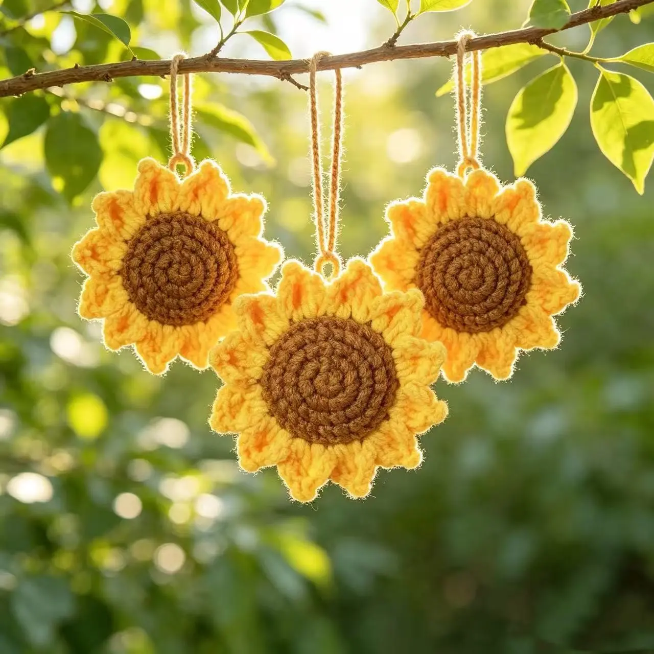 10 Pcs Handmade Crochet Sunflower Keychains, DIY Knitted Decorative Ornaments, Perfect for Holidays, Unique Crafted Accessories