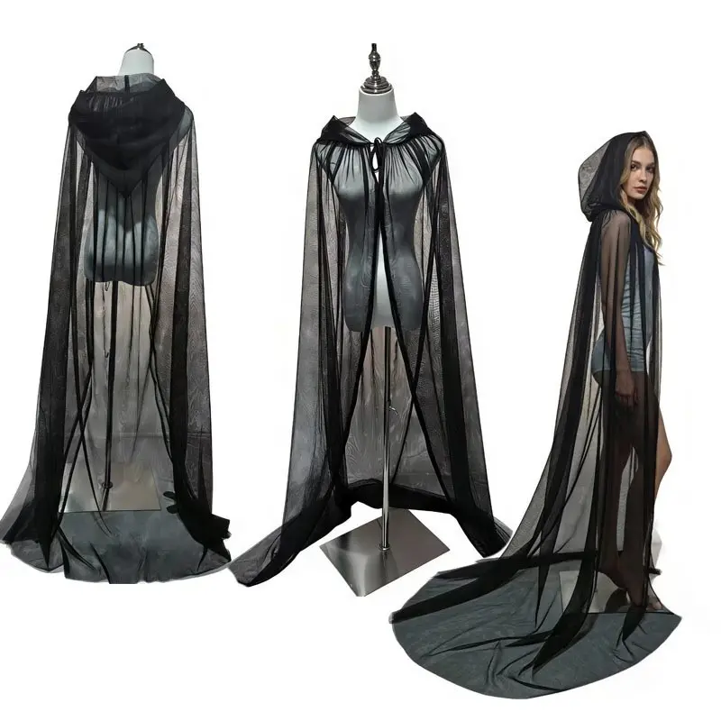 Sexy Mesh Sheer Witch Death God Cape, Halloween Cosplay Costume, Role Play Party Shawl, Gothic Style, Perfect for Events & Parties