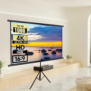 Tripod Mount Projection Screen, Adjustable Height Stand, Portable 4K/HD 16:9 Wrinkle-Free, Indoor Outdoor Use, Home Theater, Gaming Device, HD Projector Screen