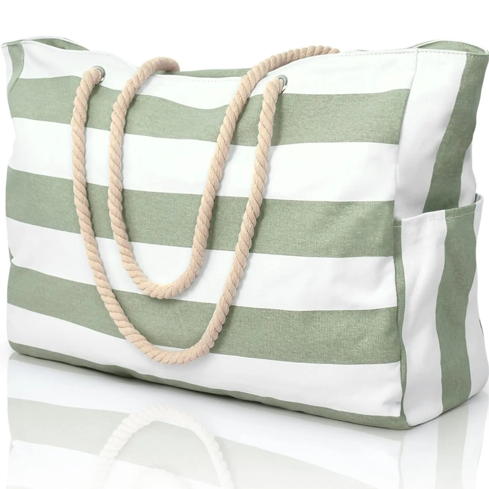 Women's Large Waterproof Beach Bag, Zipper-Closure Sandproof Swimming Pool Tote, Oversized Handheld Beach Bag for Summer, Striped Tote Bag, Getaway Beach Bag, Durable Beach Tote