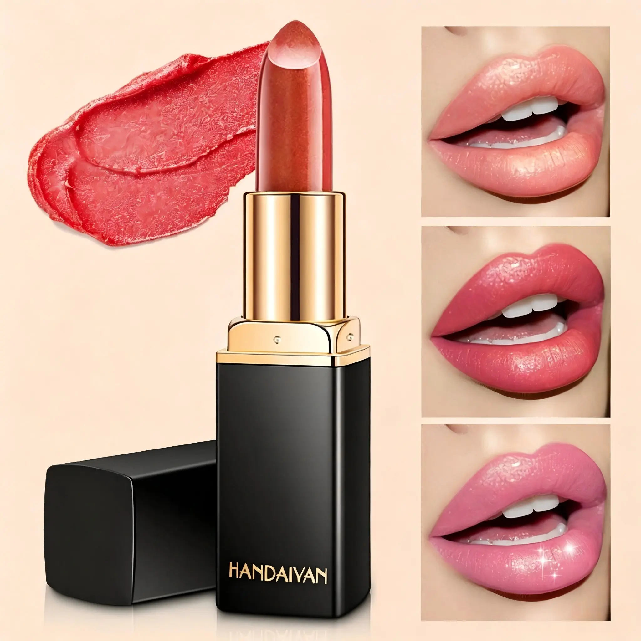 Color-Changing Mermaid Glam Metallic Lipstick, 9 Shades Glitter Gold Lip Gloss, Lip Cosmetic, Lip Products Makeup, Temperature-Sensitive + Metallic Sparkle, Perfect for Everyday, Dates, Parties