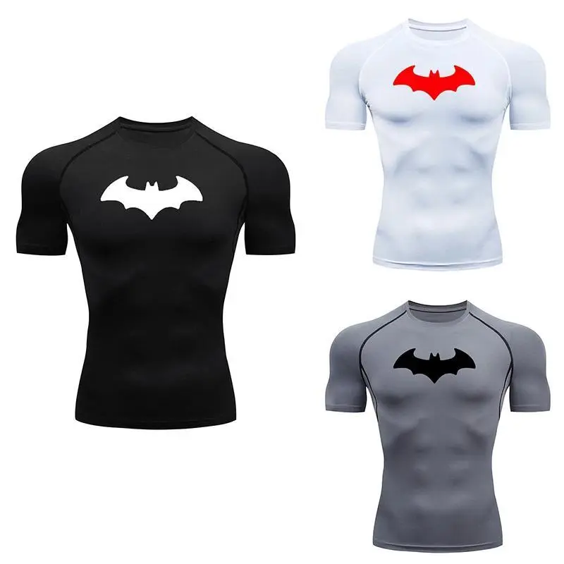 Bat Printed Men's Tight T-Shirt Running Compression Compression T Shirt Gym Fitness Jogging Short Sleeve Male Casual Shirt Tops
