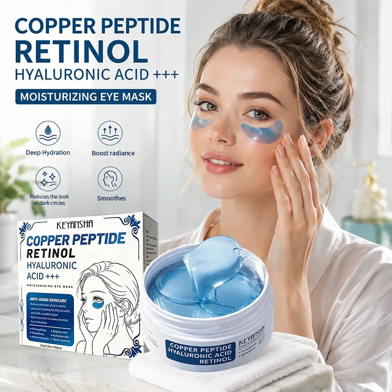 60pcs Retinol Gel Eye Patches for Men and Women, Blue Copper Peptide + Niacinamide + Hyaluronic Acid, Anti-Wrinkle, Hydrating and Moisturizing