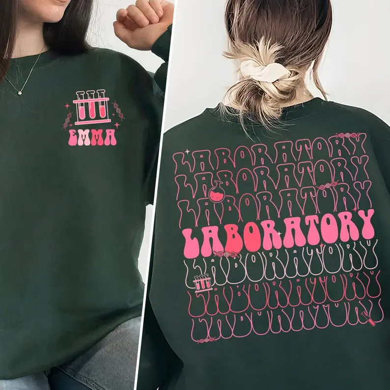 Retro Laboratory Graphic Oversized Crewneck Sweatshirt, Double‑Sided Printed Craft Cotton Top, Comfort Fashion Outfit, Cute Science Lab Design, Best Valentine Gift For Him, Holiday Present For Lab Tech & Science Enthusiasts