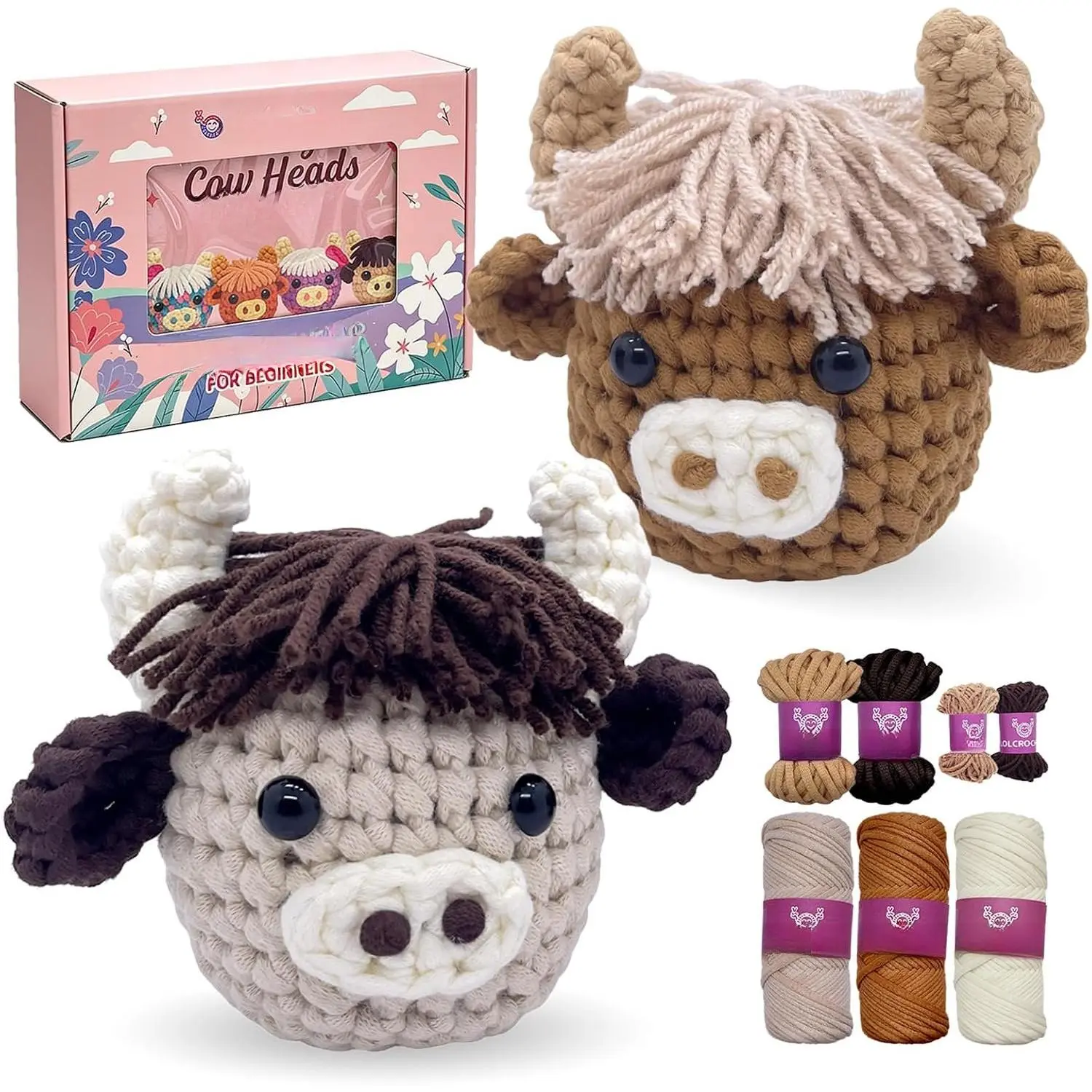Crochet Kit for Beginners - 2 count Highland Cow Crochet Starter Kit with Step-by-Step Video Tutorial, Easy Amigurumi Set for Adults, Women Learn to Crocheting  Idea