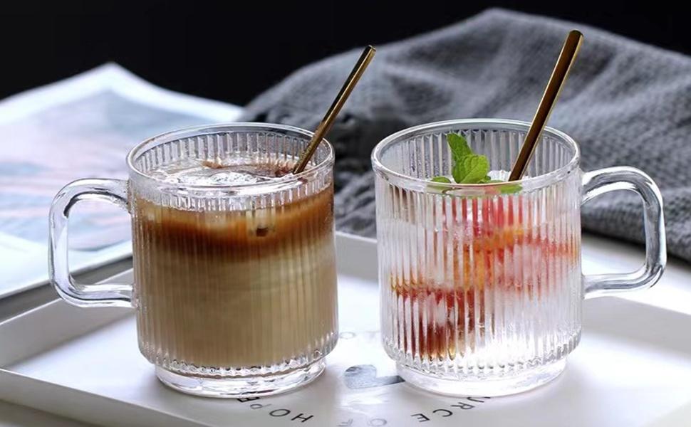 6 PACK Premium Glass Coffee Mugs with Handle, 12 OZ Classic Vertical Stripes Glass Coffee Cups, Transparent Tea Cup for Hot/Cold Beverages, Glassware Set for Americano, Latte, Cappuccino 6 PACK Premium Glass Coffee Mugs with Handle, 12 OZ Classic Vertical Stripes Glass Coffee Cups, Transparent Tea Cup for Hot/Cold Beverages, Glassware Set for Americano, Latte, Cappuccino