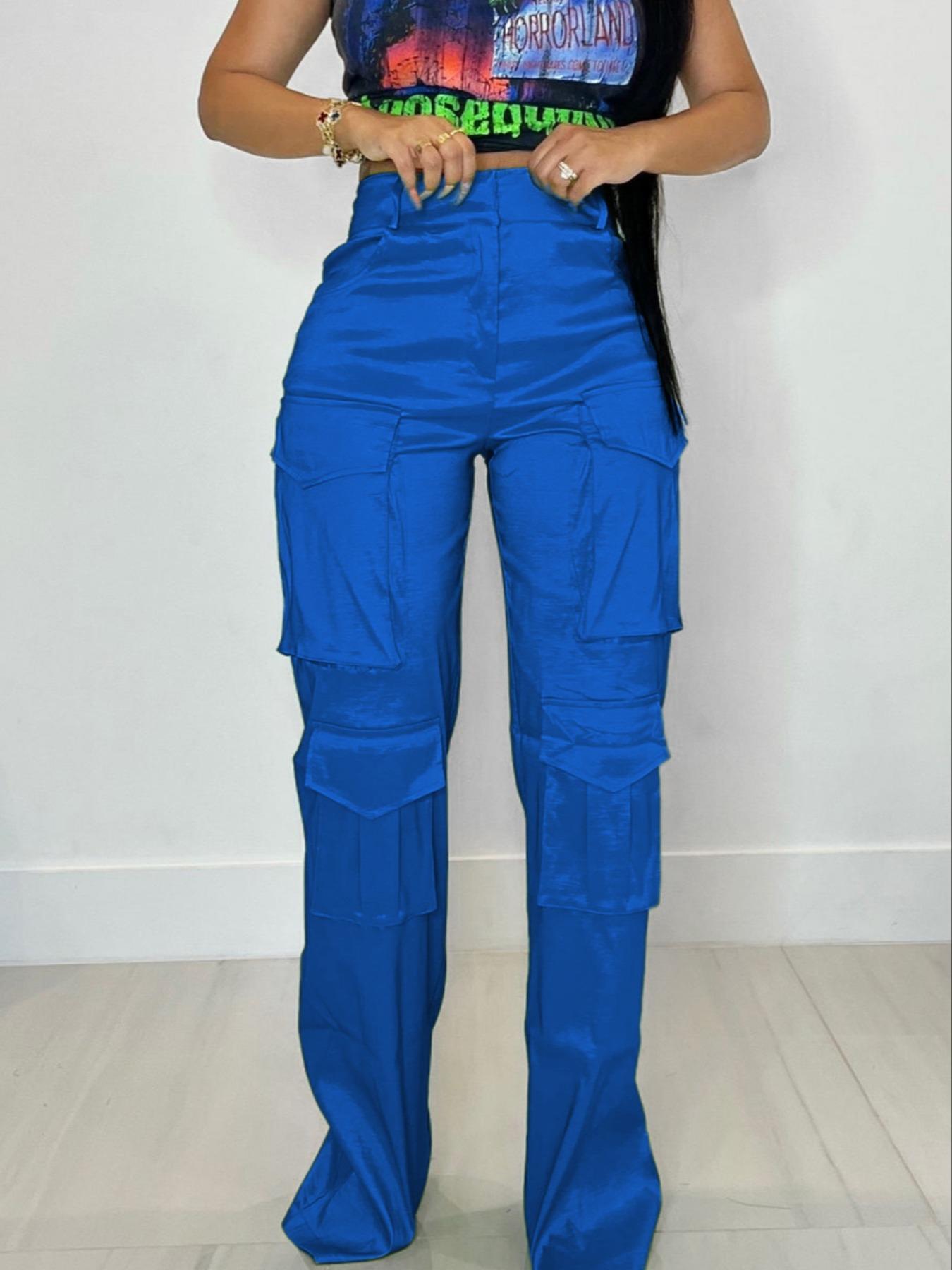 Women's Solid Color Pocket Zipper Cargo Pants, Fashion Casual High Waist Straight Leg Trousers for Daily Outdoor Wear, Women's Bottoms for Spring & Fall