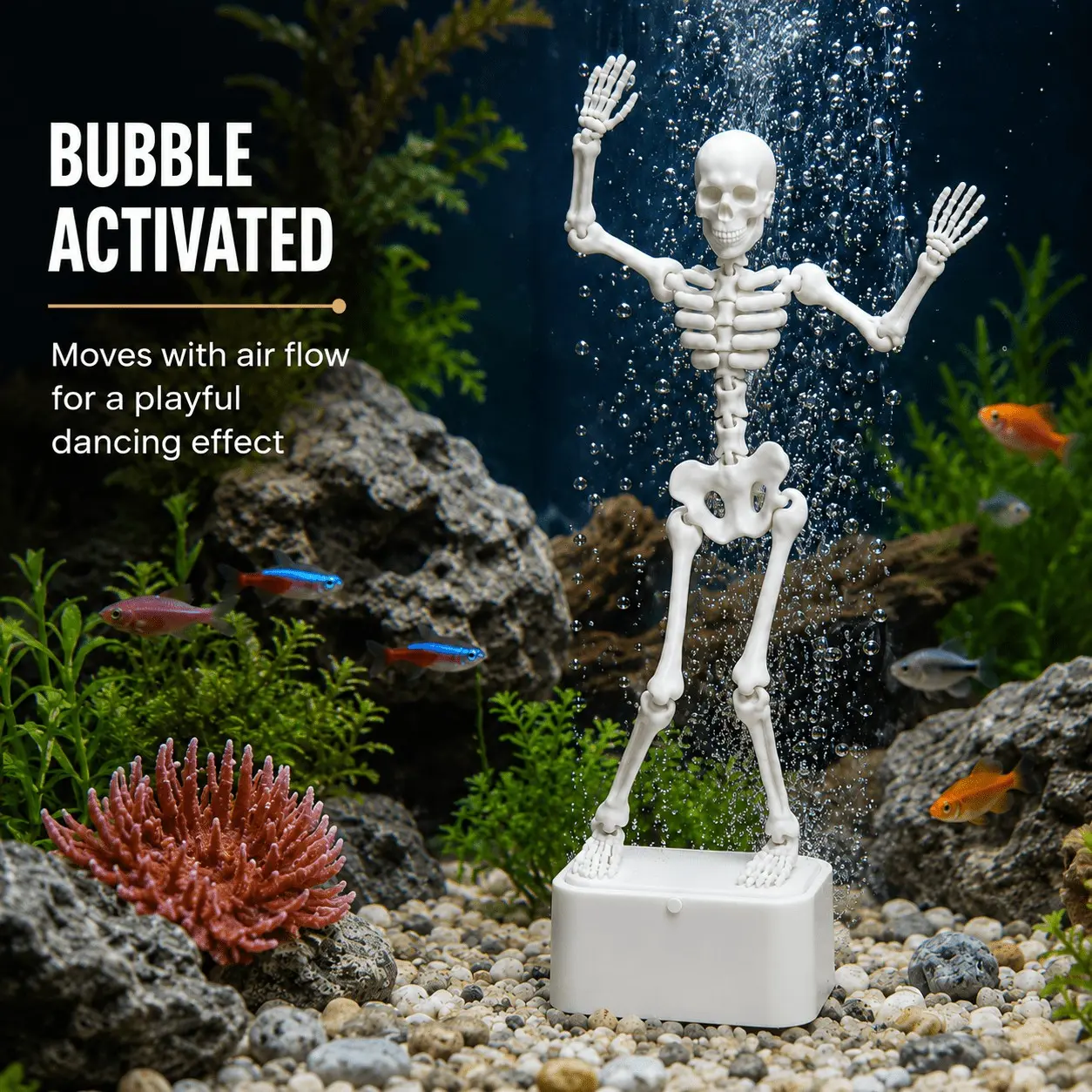 3D Printed Dancing Skeleton Aquarium Ornament, Creative Oxygenator Decor, Halloween Theme Fish Tank Decoration, Moving Skull Sculpture