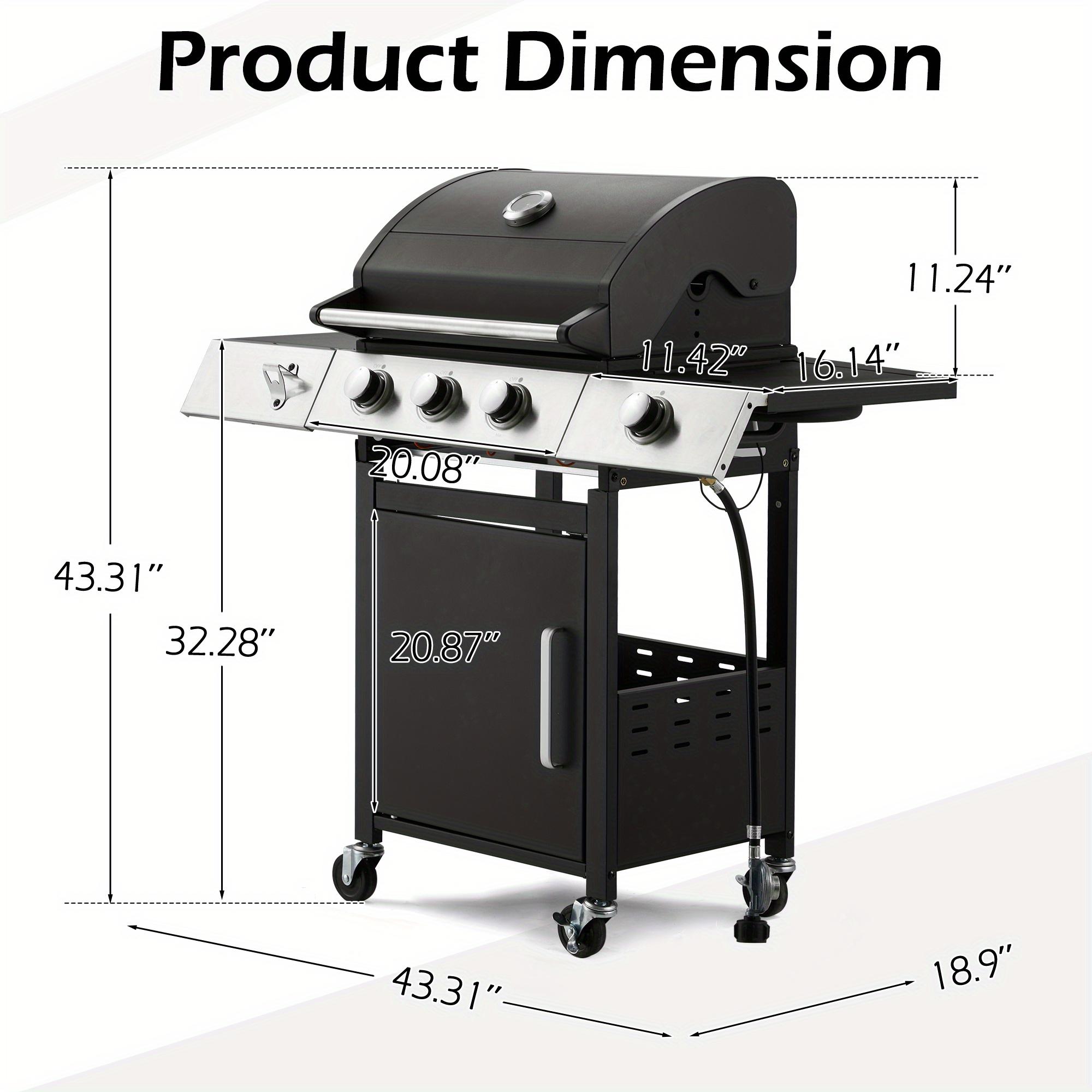 3-Burner Outdoor Barbeque Grill - Side Burner & Cast Iron Grates, 43.3"x43.3" Cooking Area, 36, 000 BTU Output, Lockable Universal Wheels, Black Camping Grill