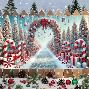 Winter Banners Candy Cane  Design, Merry Christmas Banner 71x43 Inches - Christmas Backdrop for Party & Wall Decor