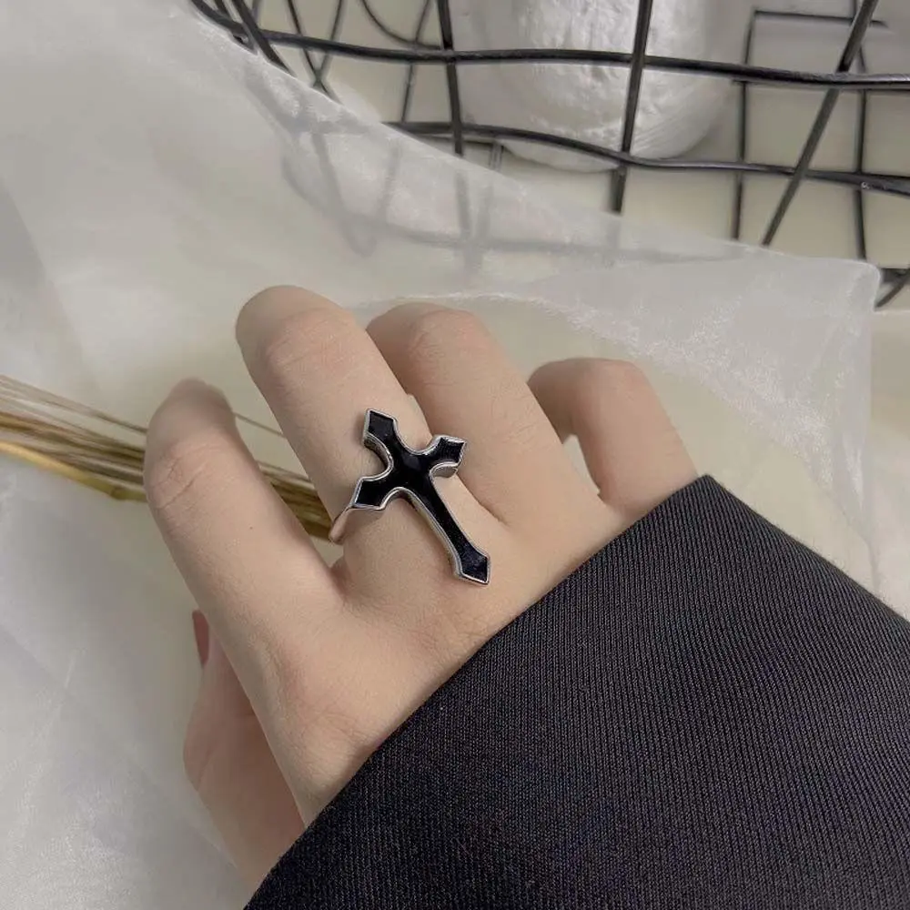 Adjustable Vintage Cross Hip Hop Punk Zipper Retro Alloy Drop Earrings Korean Finger Rings Women Open Rings