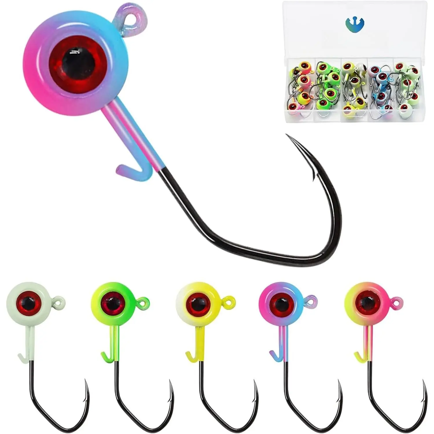 Painted Crappie Jig Heads  Eyes Fishing Hooks with Wire Keeper Lures for Crappie Panfish Bass Fishing Jig Hooks  1/16 oz 1/8 oz 3/16oz 3/8 oz 1/4 oz