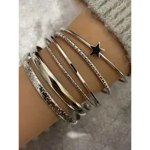 Star Design Bracelet Set, Stackable Bracelet, Stackable Cuff Bracelet, Women's Casual Party Jewelry, Simple Style Accessory, Perfect Gift Idea