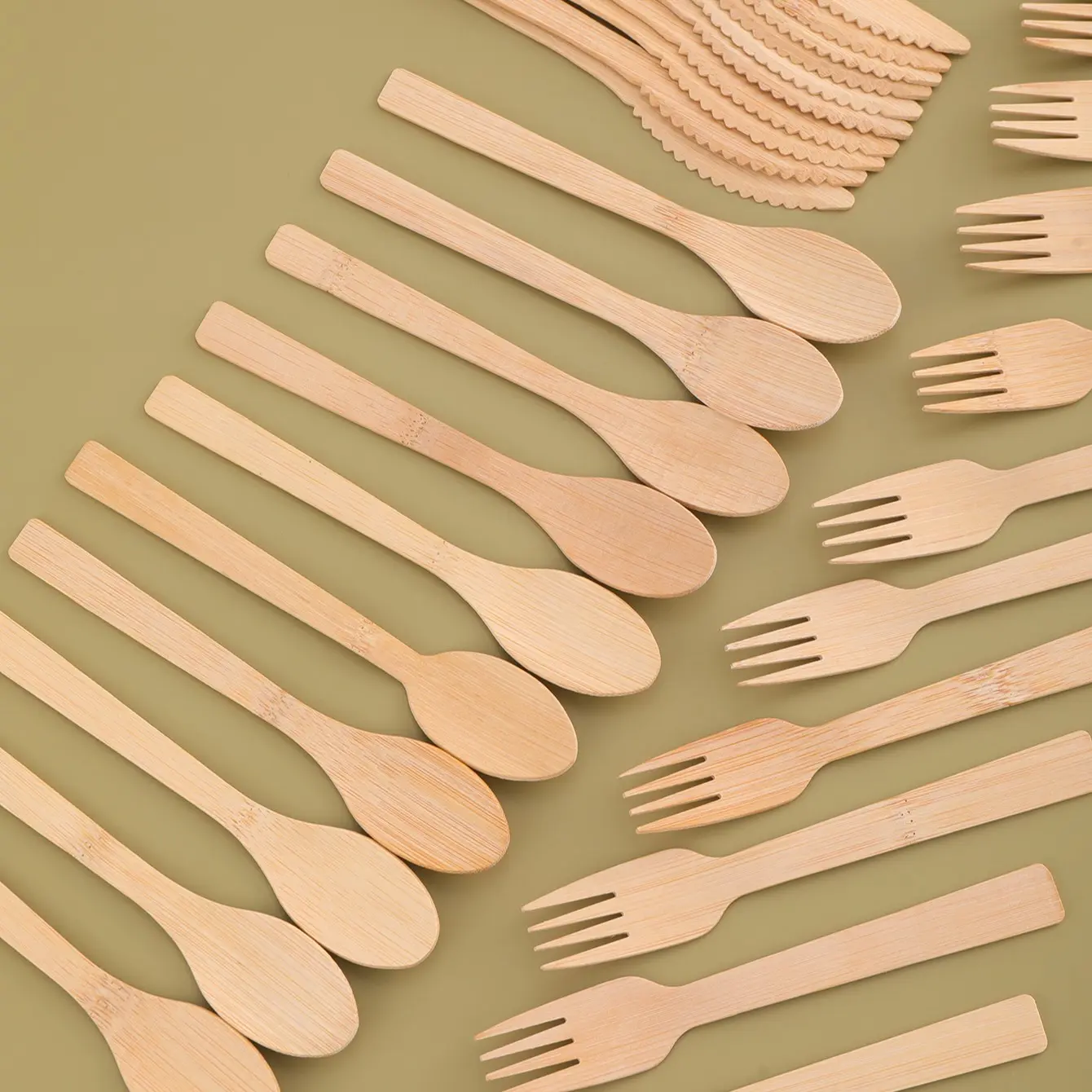 Biodegradable Bamboo Cutlery Set, Disposable Forks Spoons Knives for Parties Outdoors, Eco-Friendly Tableware, 30pcs/300pcs