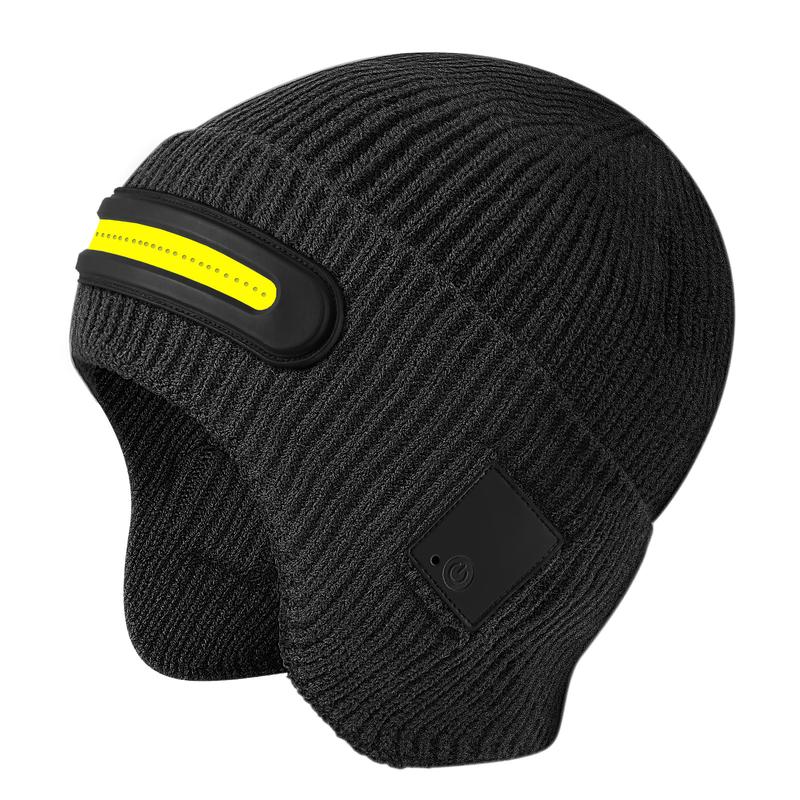 New USB Charging Light-Up Bluetooth Headphone Hat Outdoor Warm Knitted Ear Protection Hat Wireless Music Colorful Light Design Unisex Fashionable Casual Flashlight Hat for Christmas Holidays