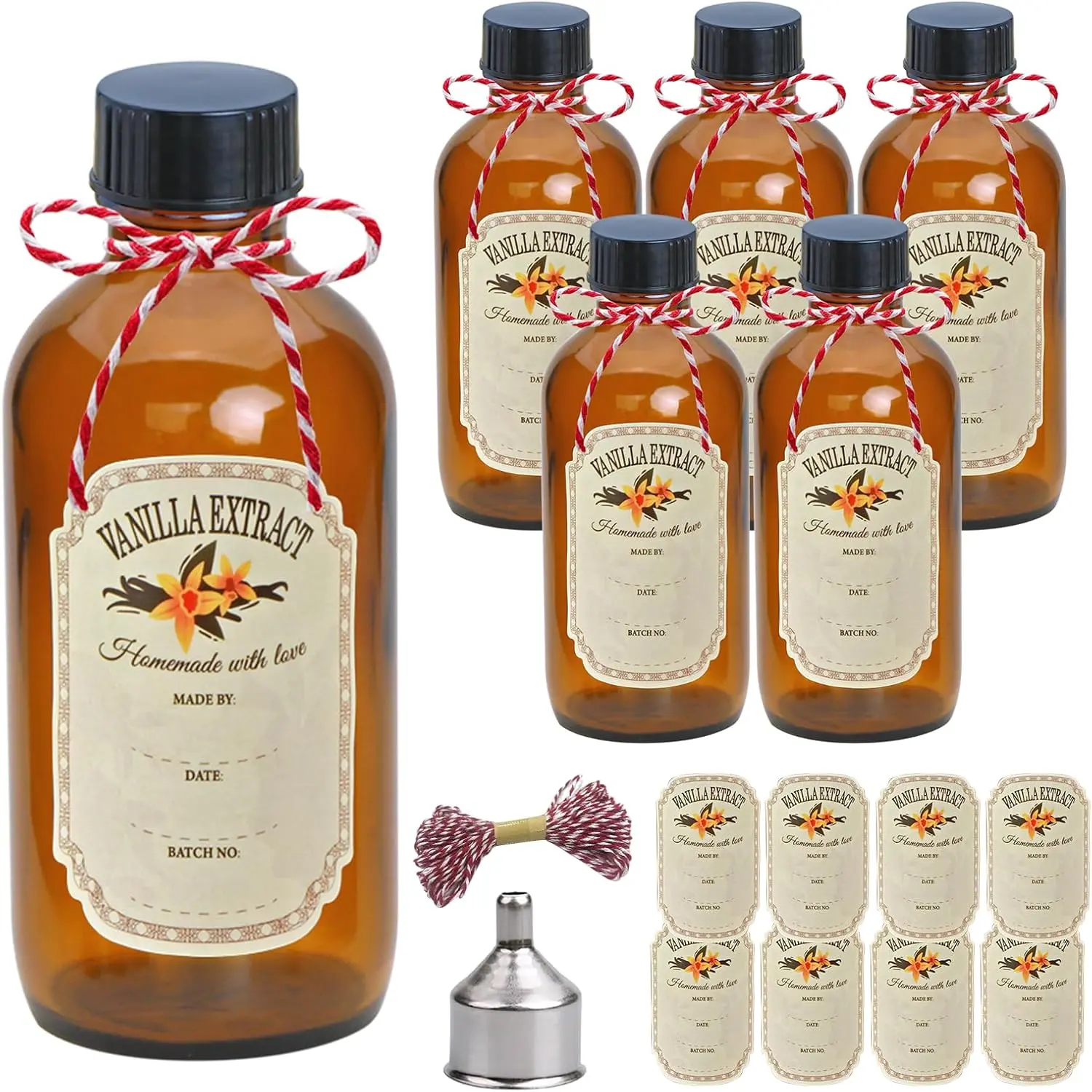 4 oz  Glass Bottles - Small Glass Jars with Black  Empty  Bottle,Dispensing Bottles for Homemade Vanilla Extract, Essential Oils,   (6)