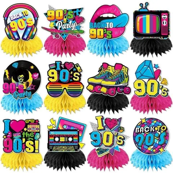 90s Party Decorations  Centerpieces, 12 count 90s Retro Table Decorations, Radio Rock Guitar  to 1990's  Centerpieces for 80s 90s Party Decorations