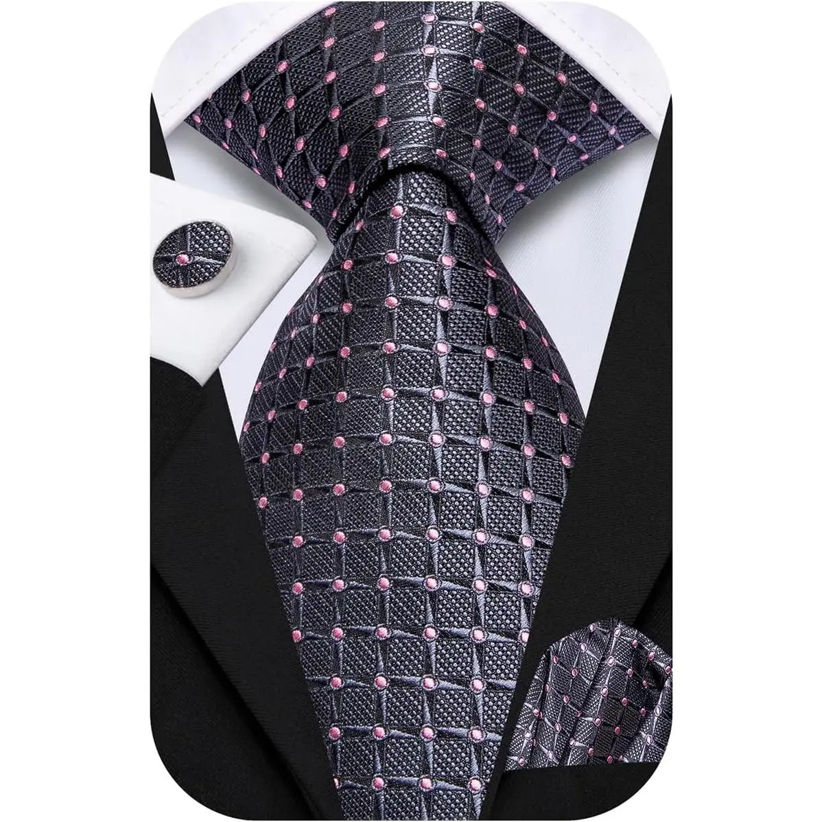 Men's 70-Inch Extra Long Necktie Set with Cufflinks and Handkerchief for Big and Tall Men Business WeddingGift