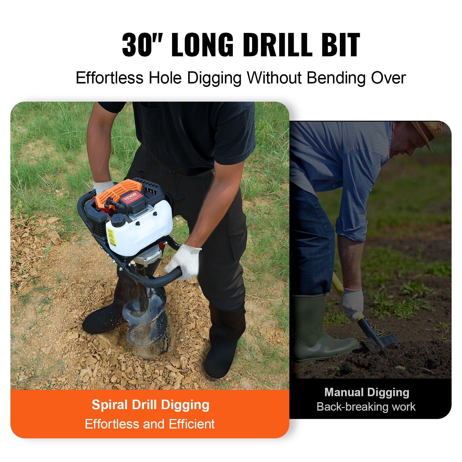 VEVOR Post Hole Digger Gas Powered, 52CC 1450W Earth Auger, Gas Auger ...