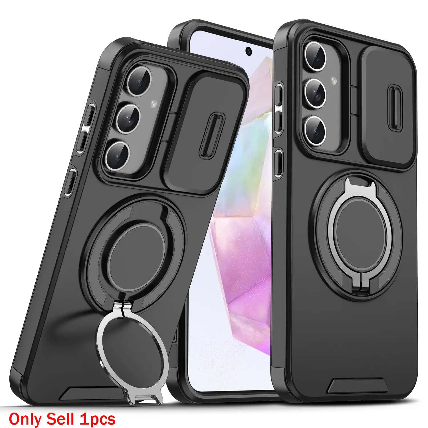 Case for Samsung Galaxy A35/A55 Shockproof Dual Layer, 360° Rotatable Magnetic Ring Stand, Dust-Proof Lens Cover, Anti-Slip Phone Protector for Samsung Galaxy A35/A55 Case