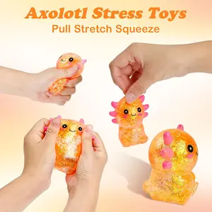 Sensory Axolotl Fidget Toys, Squeeze Squishy Axolotl Toys, Malt Sugar Filled Stretchy Stress Ball, Animal Stress Relief Cute Stress Toys, Birthday Party Favors, Stocking Stuffer Gift (Orange )