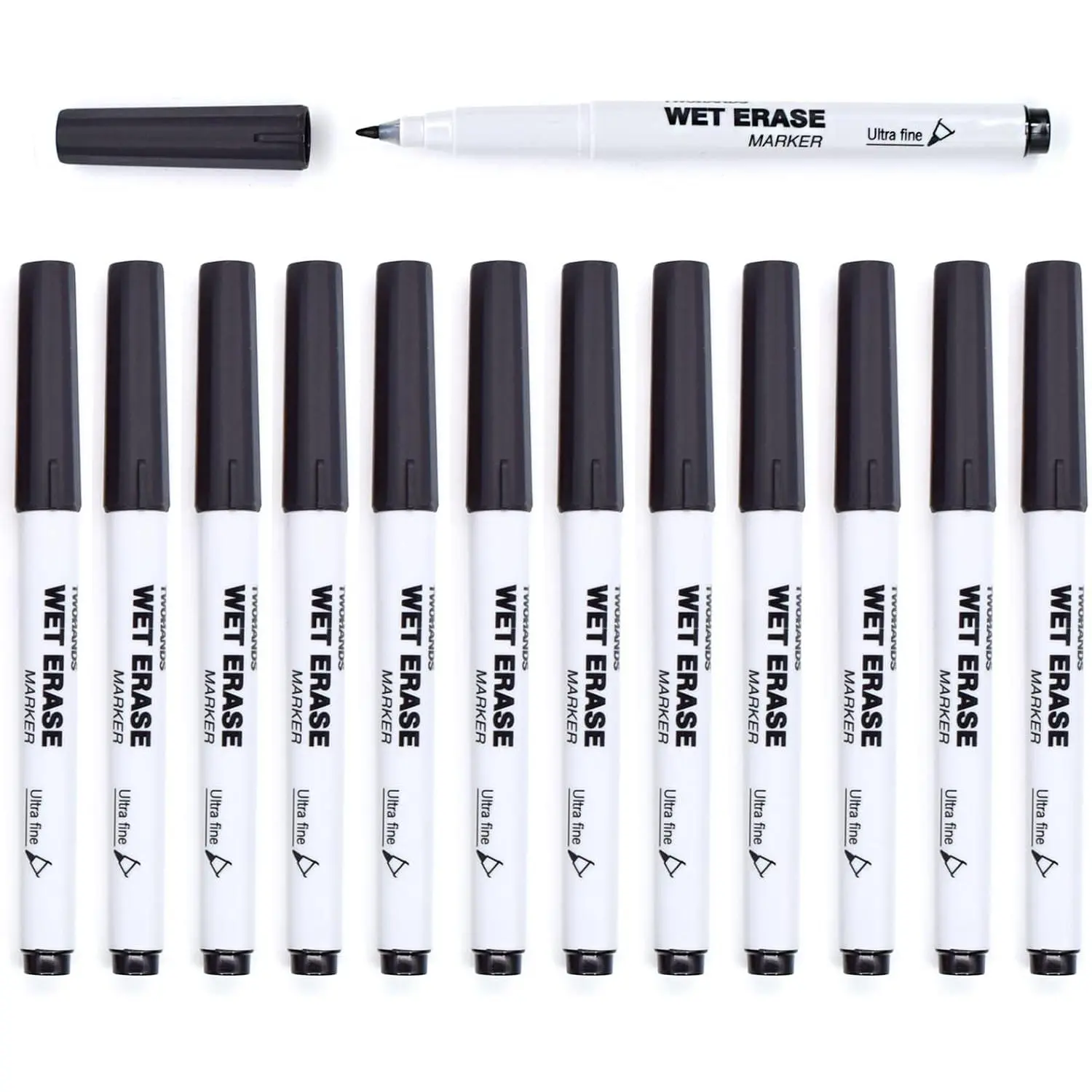 Wet Erase Markers Ultra Fine Tip, Black, 0.7mm 12 Count | Low Odor, Extra Fine Point, For Office, , or Planning Dry Erase Board, 20710