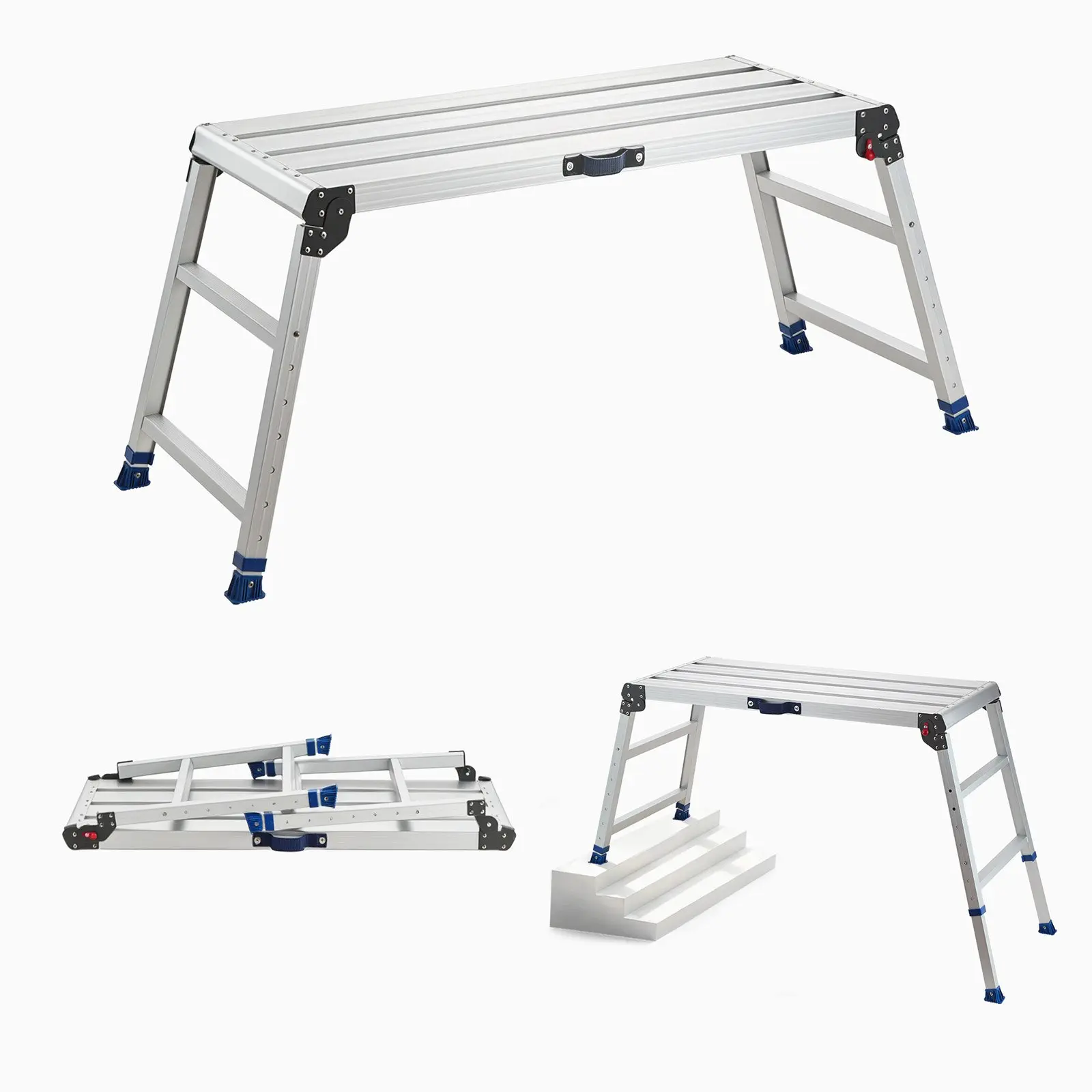 VEVOR Folding Work Platform, Adjustable Height 23-34.5 in, 40x 18 in Aluminum Step Stool, 500 lbs Load Capacity, Heavy Duty Non-Slip Platform Ladder, Portable Work Bench for Painting, Maintenance