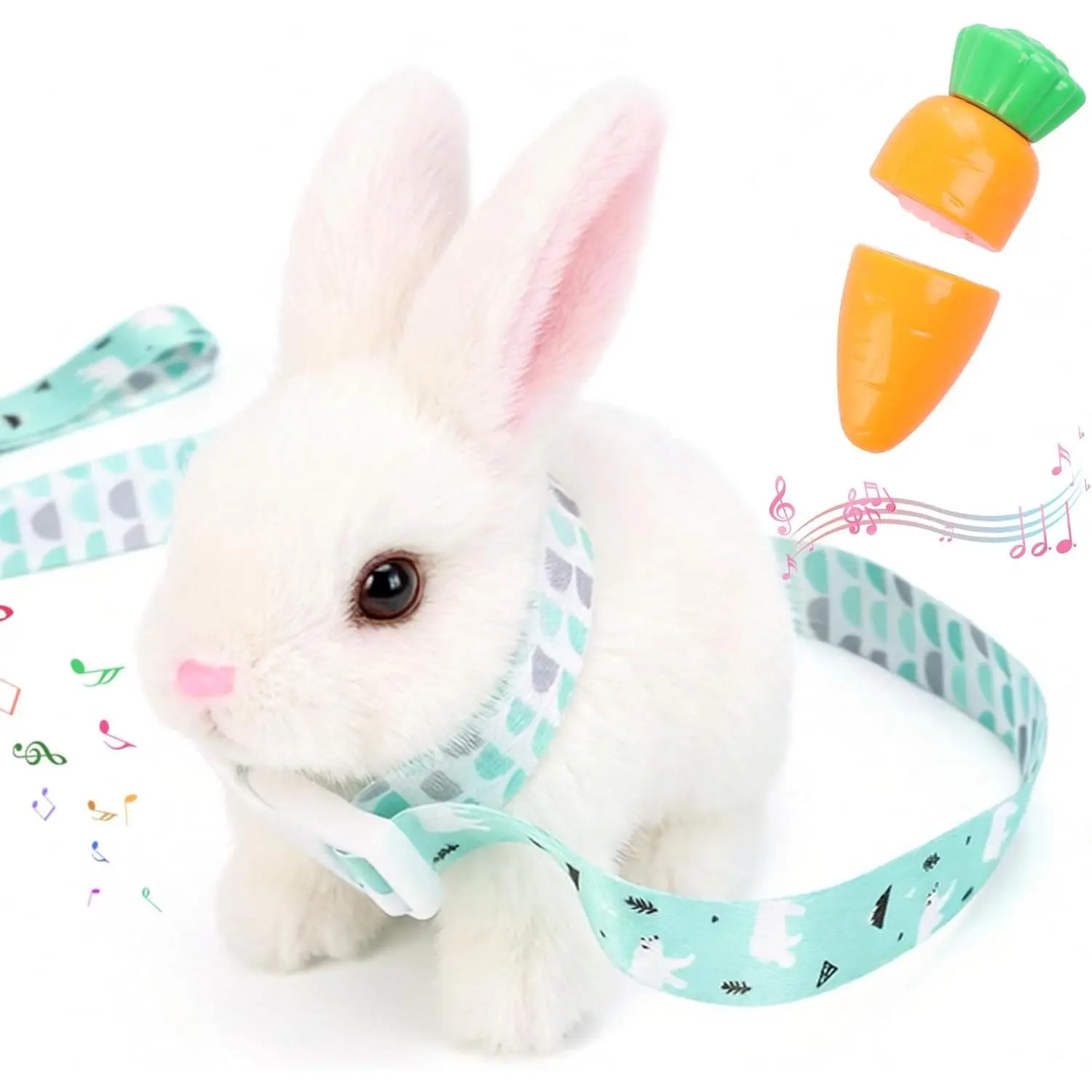 Interactive Fluffy Cartoon Rabbit Stuffed Toy with Carrot, Touch-Sound Electronic Walking Jumping White Bunny Toy for Kids, Easter-Christmas Gifts, Cartoon Rabbit Stuffed Toys, Fluffy Bunny Stuffed Toys