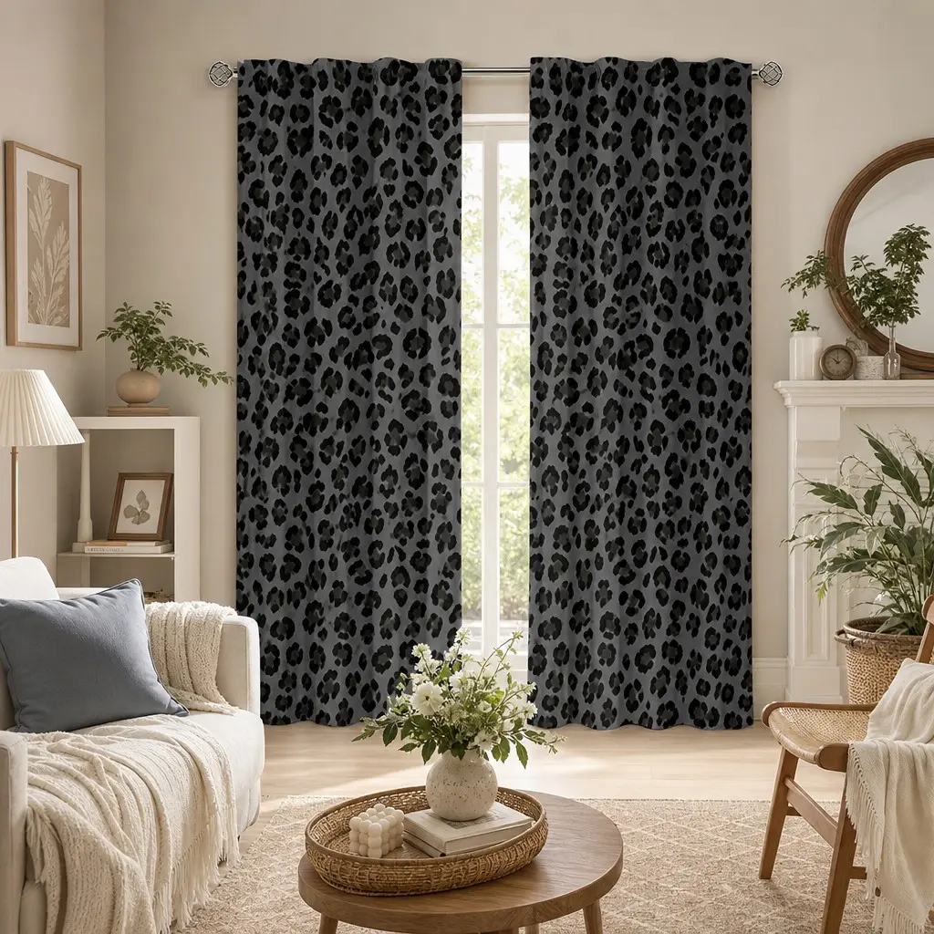 2-Pack Leopard Print Curtains, Vintage Fashion Semi-Transparent Fabric, Ideal for Bedroom & Living Room, Luxury Aesthetic