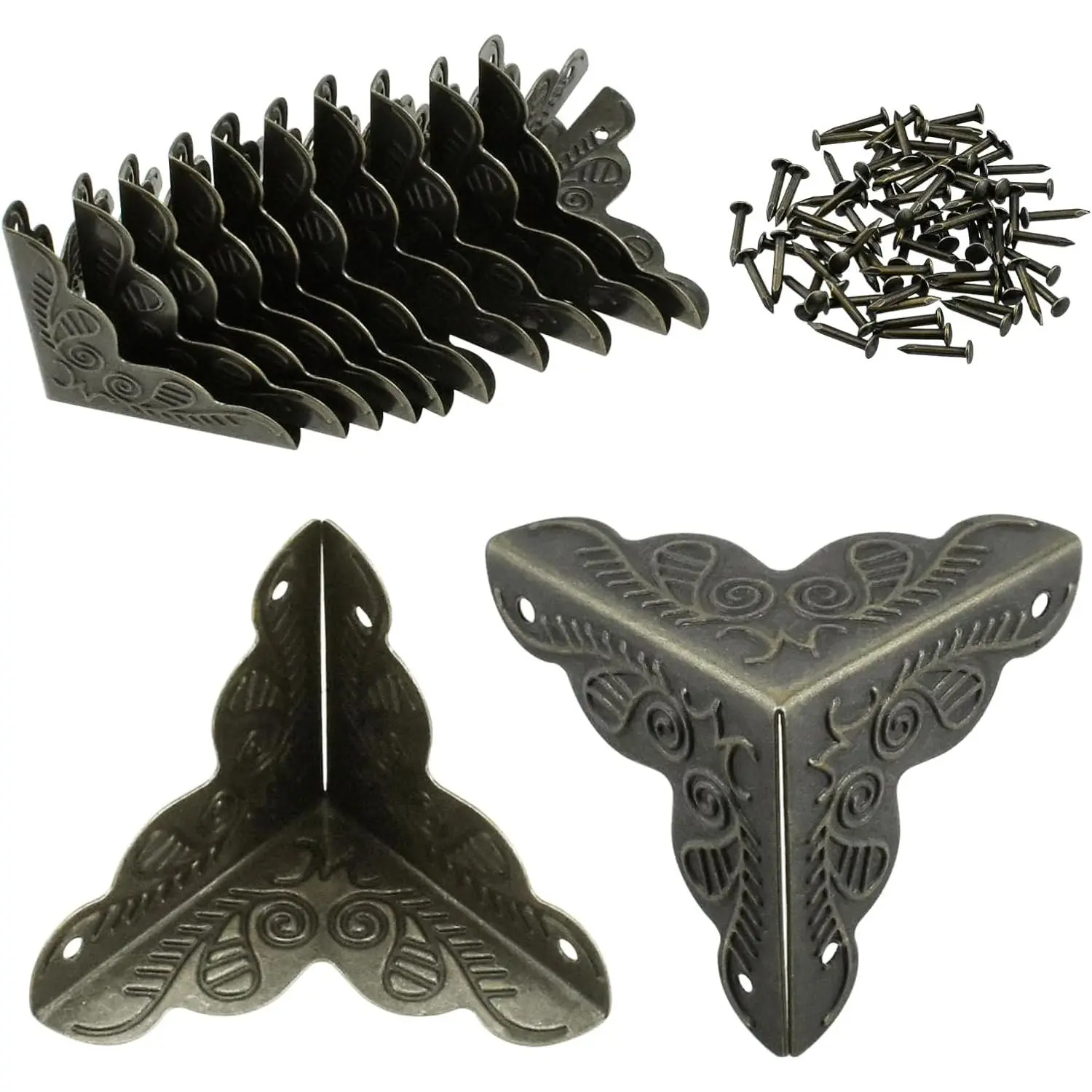 12 Pack Furniture Corner Protector 1" x 1" Antique Bronze Triangle  Decorative Metal Corner Guard for Storage Box  Case Cabinet Coffee Table Wooden Chest etc.