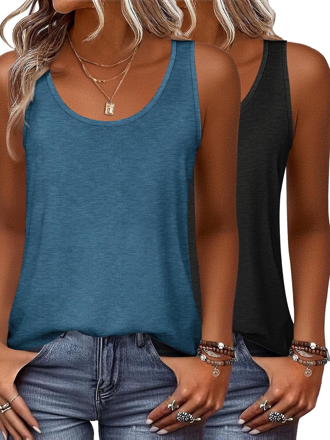 Womens Tank Tops Flowy Loose Fit Scoop Neck Casual Summer Tops Curvy Hem