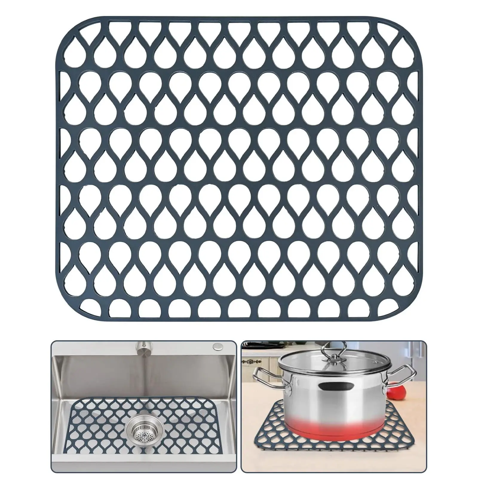 Garvee Kitchen Sink Mat, 14"x 12" Non-Slip Heat Resistant Silicone Protector Mat for Protection of Stainless Steel Sink, Dishwasher Suitable, Kitchen Protector Accessory (Grey)