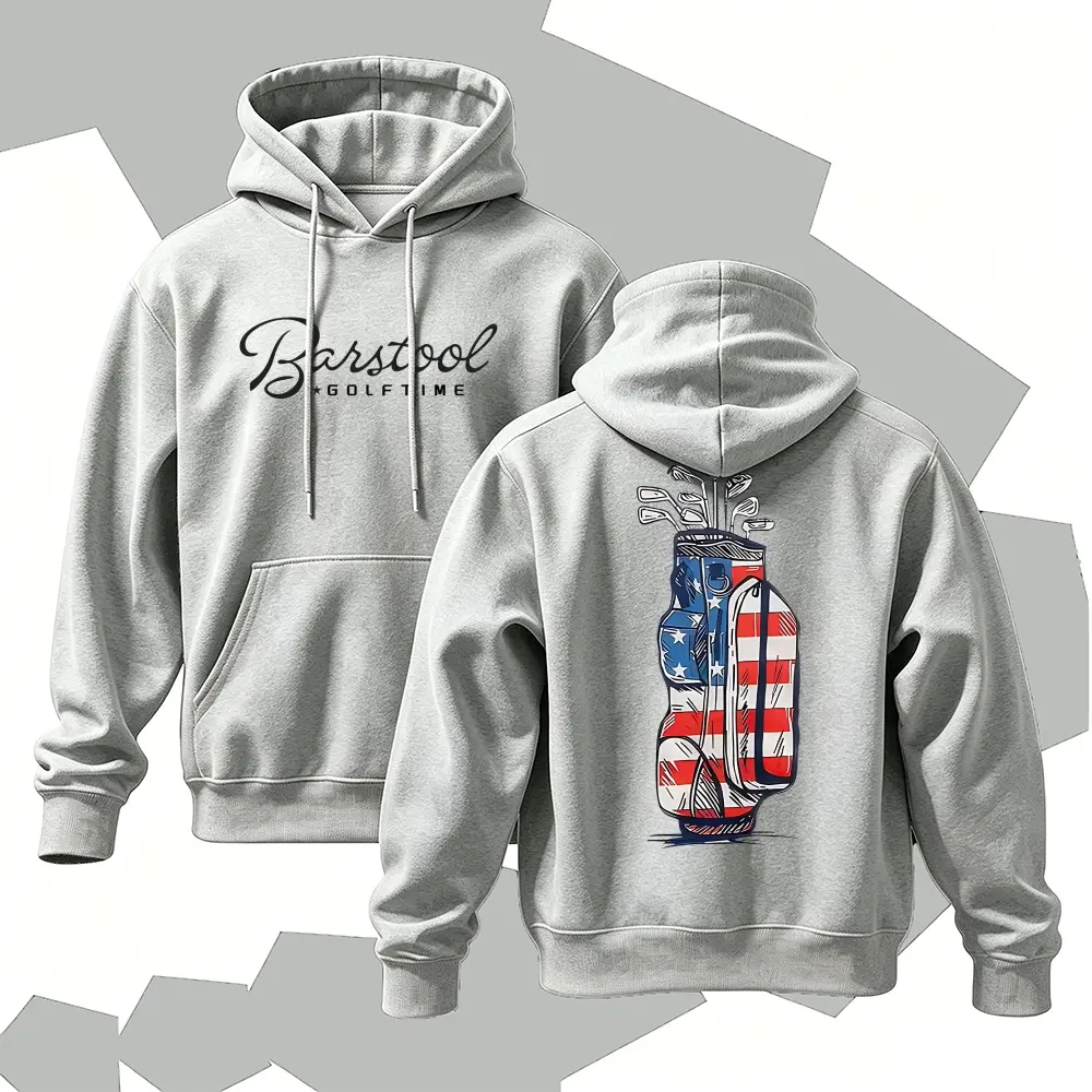 Men's American Flag Golf Bag Graphic Pullover Hoodie Front & Back Print Golf Sports Casual Long Sleeve Streetwear Hooded Sweatshirt For Golf Lovers