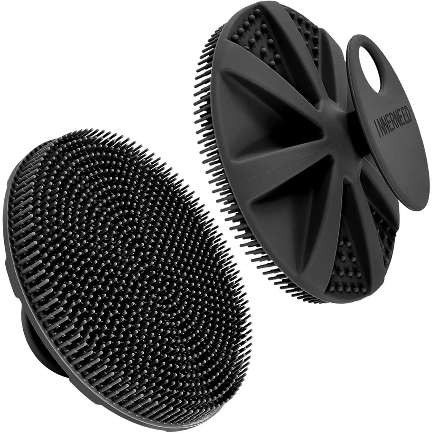 Food-Grade Silicone Body Scrubber - Handheld Shower Brush, Gentle Exfoliating, Rich Lathering, Massage Function, Hang-Dry Design, Hygienic Round Bath Accessory (Black) for Personal Cleaning, Beauty & Personal Care (norm-compatible), All Skin Types, Gentle