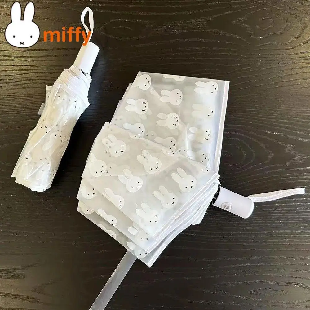 Cartoon Rabbit Polyamide Fully Automatic Folding Umbrella - Cute Miffy Kawaii Frosted Transparent Portable Mini Handheld Pocket Quick Open Umbrella for Students, Home Supplies Gift