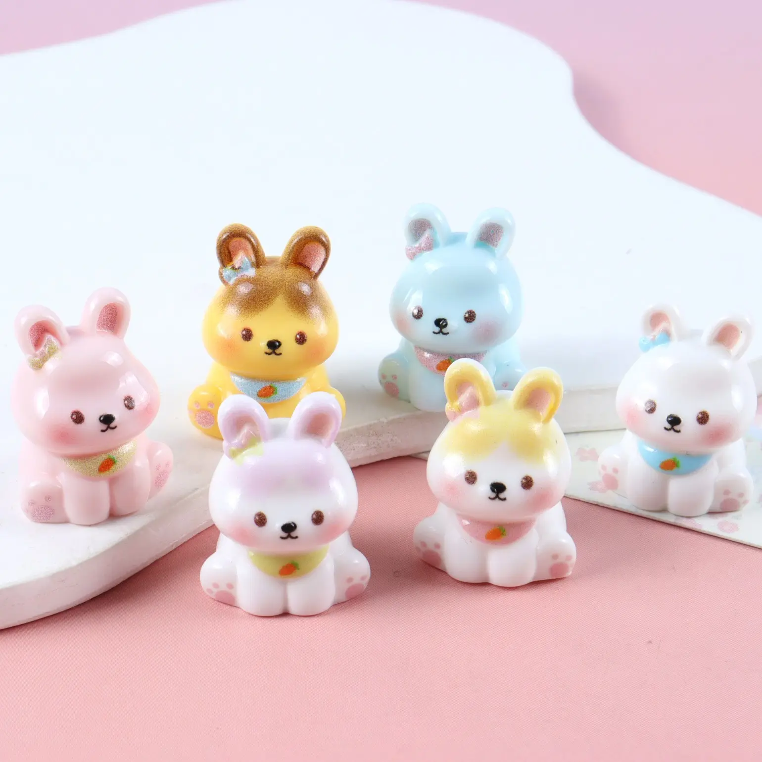6 Piece Mini Resin Rabbit Ornaments, Cute Q Version Sitting/lying/kneeling/standing Poses, DIY Micro Garden, Easter Decor, Dollhouse Setup