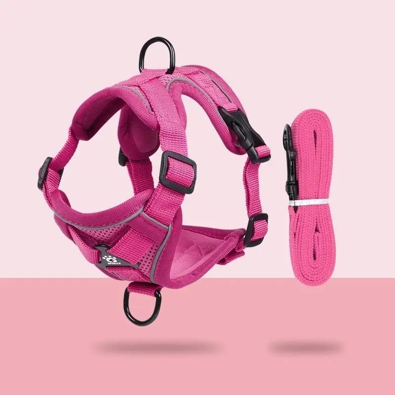 Adjustable Dog Harness Set, No Pull Harness, Breathable Mesh Reflective Anti-Pull Pet Vest for Small Medium Large Dogs, Outdoor Walking Night Safety