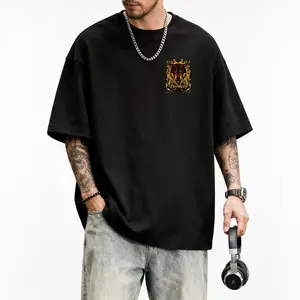 Edgy Overdoze Wolf Streetwear T-Shirt, 100% Cotton Breathable Oversized Black Tee, Bold Golden Wolf Ornate Print Casual Top, Gothic Bone Frame Design Streetwear, Soft Short Sleeve Grunge Style Daily Wear Shirt