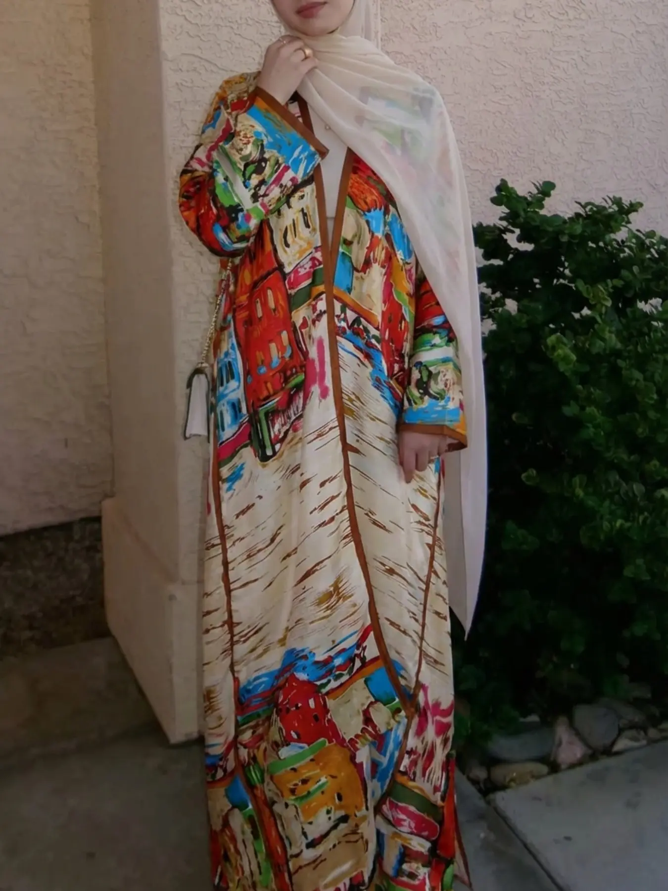 1pc Loose Long Robe, Modesty Wear, Pop Art Print, Breathable Fabric, Soft Material, Elegant Style, Suitable for Daily Wear, Modest Islamic Clothing