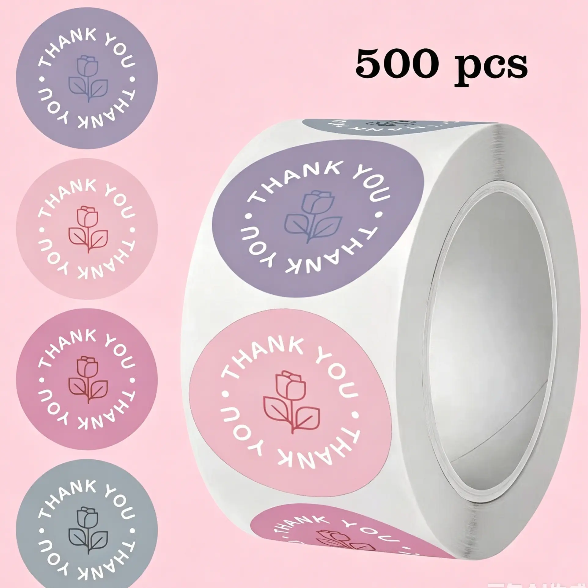 500pcs Rose Print Thank You Stickers, Floral Pattern Decals, 1-Inch Self Adhesive Seals for Gifts, Birthdays, Weddings, Decorations, Flower Stickers