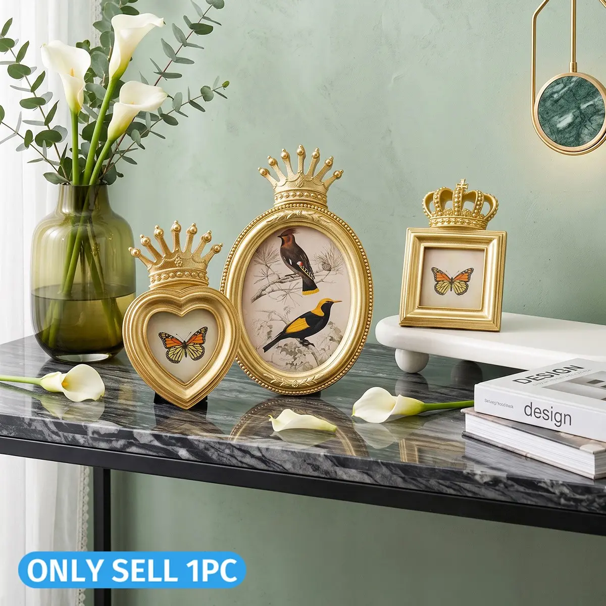 French Gold Heart Photo Frame, Crown Resin Picture Frame, Standing Style, Wall Mount, Wedding Frame, Princess Room Decor, Gift Box